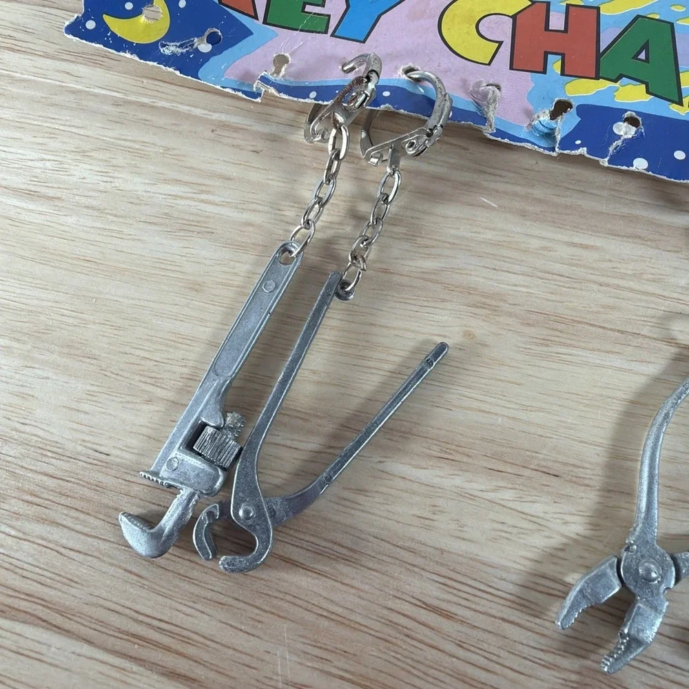 Vintage Miniature Working Tool Keychain Lot 4 Hammer Pliers Pipe & Wrench